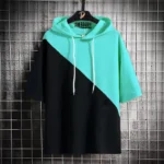Men Colorblock Hooded Neck Cotton Half T-Shirt