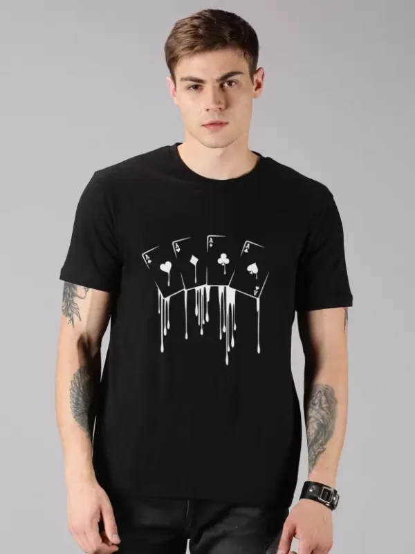 Men Printed Round Neck Pure Cotton Black Half T-Shirt