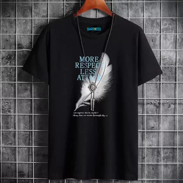 Men Printed, Typography Round Neck Cotton Blend Black Half  T-Shirt