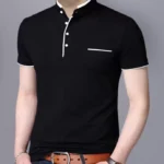 Men Solid Mandarin Collar Pure Cotton Half T-Shirt