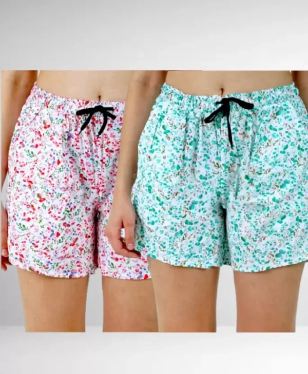 Pack of 2 Floral Print Women pant Green, Red Basic Shorts