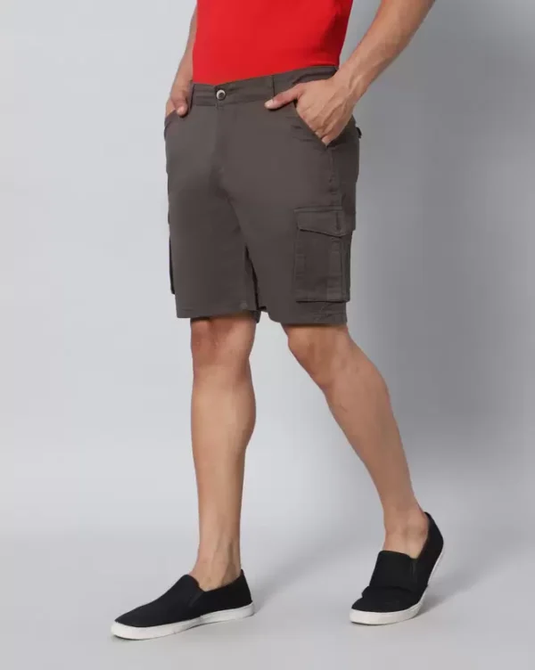 Solid Men Grey Cargo Shorts half pant