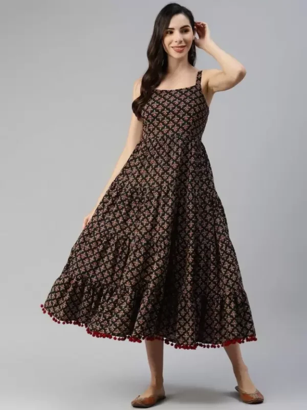 Women Gathered Black, Red, White Dress frock