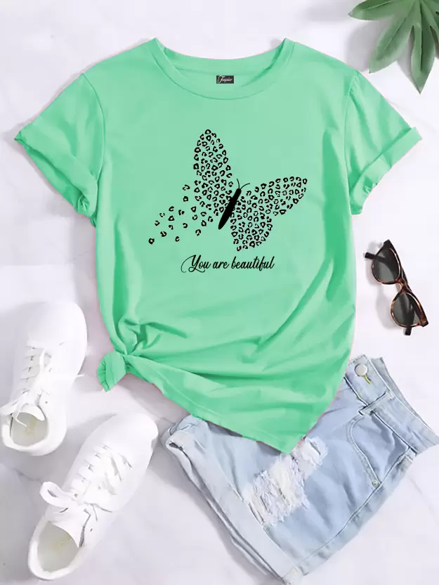 Women Printed Round Neck Cotton Blend T Shirt 3