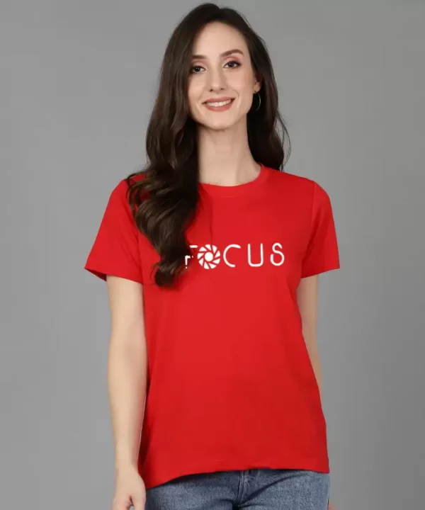 Women Typography Round Neck Cotton Blend T-Shirt