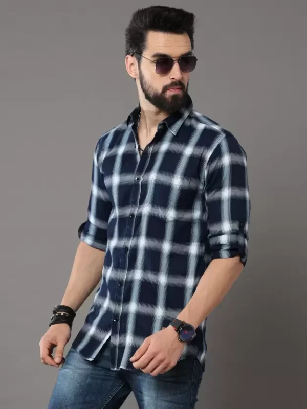 Men Regular Fit Checkered Slim Collar Casual Full Shirt