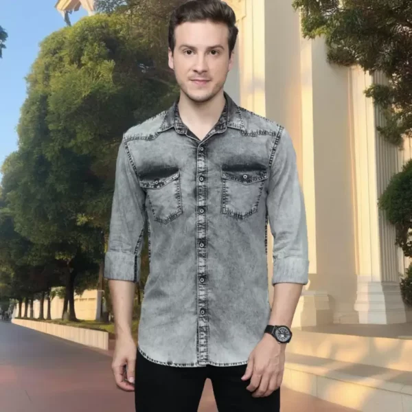 Men Regular Fit Washed Cut Away Collar Casual Black Jens Full Shirt
