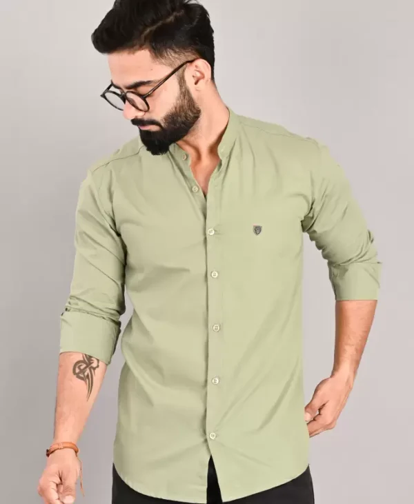 Men Slim Fit Solid Collar Casual Full Shirt