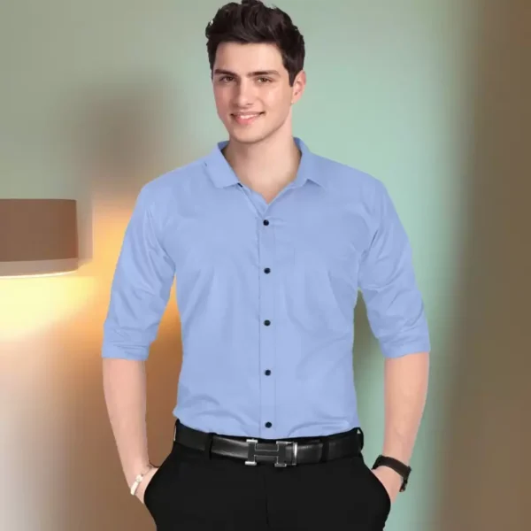 Men Slim Fit Solid Spread Collar Formal Full Shirt
